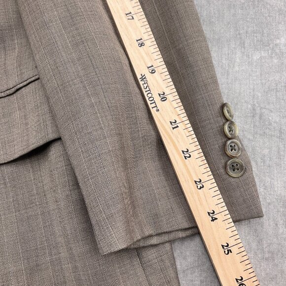 Linea Uomo Suit Men 40R 34Wx28L Brown Blue Stripe Super 100s Wool Classic Career - Picture 5 of 16